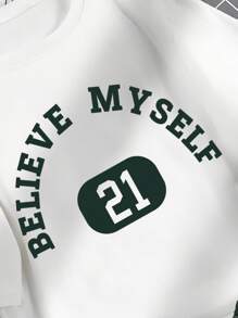 Manfinity Campus Court Men Cotton Letter Graphic Tee & Drawstring Waist Shorts - Multicolor - View 3