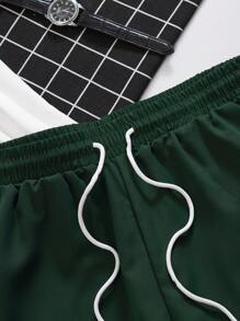 Manfinity Campus Court Men Cotton Letter Graphic Tee & Drawstring Waist Shorts - Multicolor - View 4