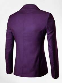CLOUDSTYLE Men Solid Single Button Blazer - Purple - View 2