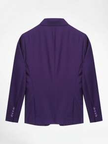 CLOUDSTYLE Men Solid Single Button Blazer - Purple - View 7