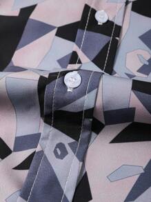 男士印花短袖衬衫，简约时尚，日常休闲 - 彩色 - 查看 5