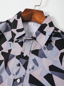 男士印花短袖衬衫，简约时尚，日常休闲 - 彩色 - 查看 7