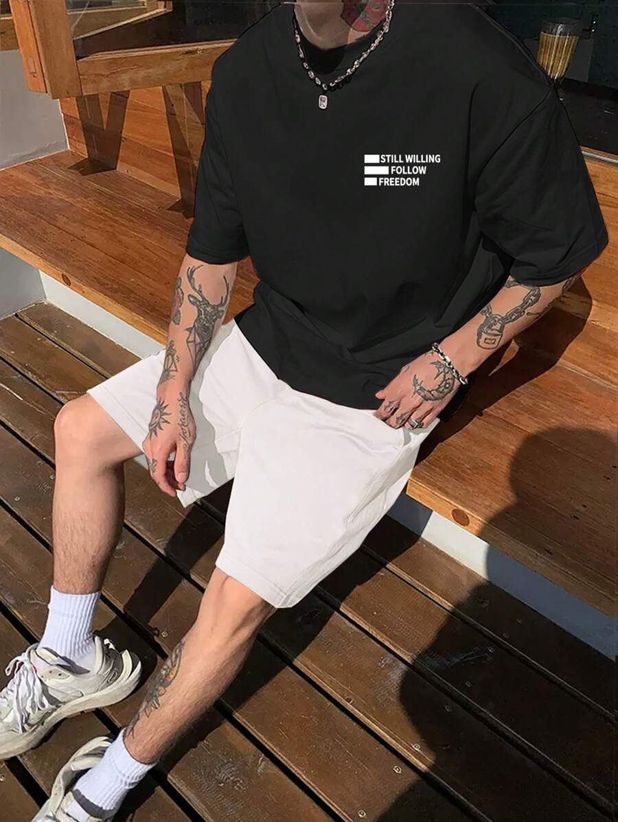 Manfinity Homme Bộ hai mảnh Nam Dây kéo Túi Lá thư Giải trí - Đen và trắng - Xem 1