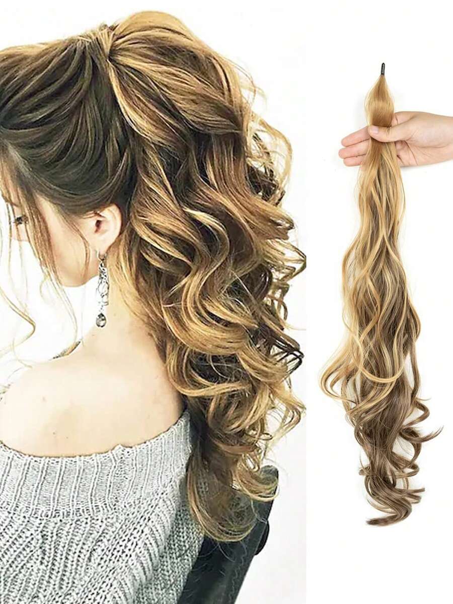 Phần mở rộng tóc tổng hợp sóng cơ thể dài thêm đuôi ngựa - màu nâu - Xem 1