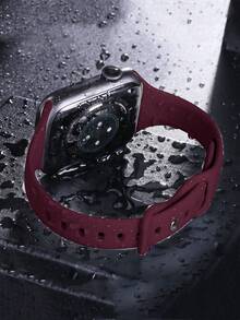 1pc Women Men Burgundy Small Waist Butterfly Buckle Silicone Sports Watch Strap Soft Casual Adjustable Waterproof Wristband,Compatible With Apple Watch Band 38/40/41/42/44/45/49mm,Series Ultra2/Ultra/SE/9/8/7/6/5/4/3/2/1,Intelligent Watch Strap Accessories - Burgundy - View 3