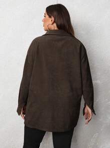 SHEIN LUNE Plus Drop Shoulder Corduroy Coat, For Winter - Chocolate Brown - View 2