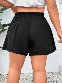 SHEIN Clasi Plus Button Detail Shorts - Black - View 2