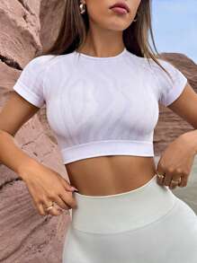 Yoga Trendy Raglan袖剪裁運動短T恤，健身頂部 - 淡紫色 - 查看 1