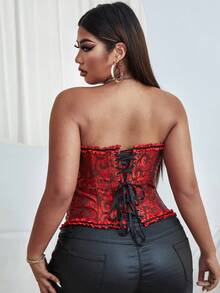 Women's Vintage Corset Tube Top Bustier Solid Colo Back Lacing Waist Trainer Abdomen Support Boned Plus Size Tops Garment For Evening Party Date Night Outfits Halloween Costumes For Women - Multicolor - View 2