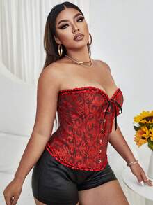 Women's Vintage Corset Tube Top Bustier Solid Colo Back Lacing Waist Trainer Abdomen Support Boned Plus Size Tops Garment For Evening Party Date Night Outfits Halloween Costumes For Women - Multicolor - View 3