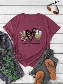 SHEIN EZwear 大碼愛心和字母圖案T恤 - 紫色 - 查看 1