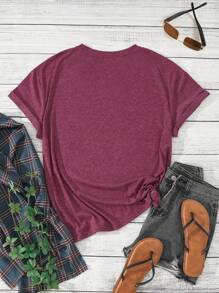 SHEIN EZwear 大碼愛心和字母圖案T恤 - 紫色 - 查看 2