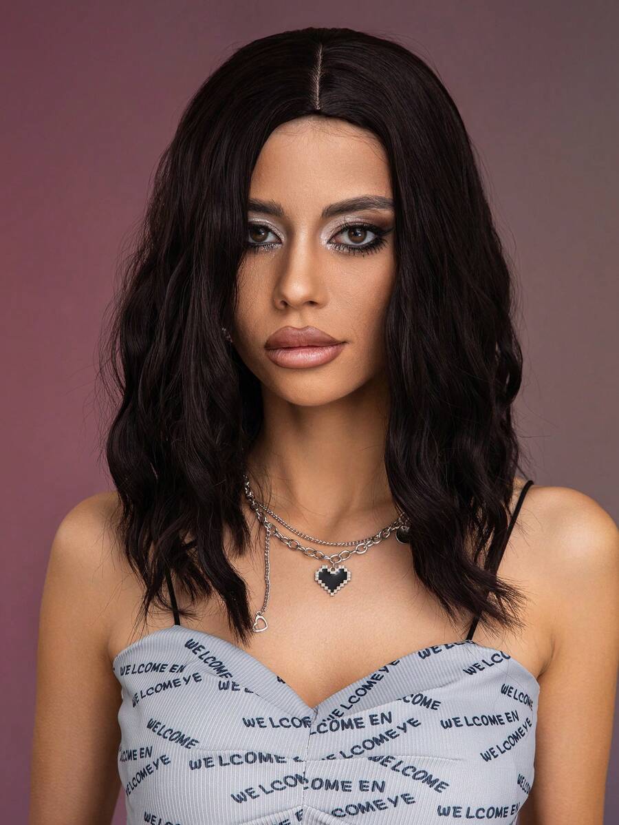 Short Curly Synthetic Wig - Black - View 1