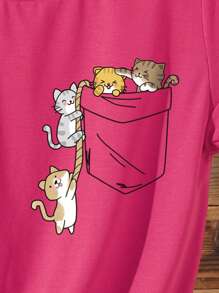 INAWLY Cartoon Graphic Tee - Hot Pink - View 3