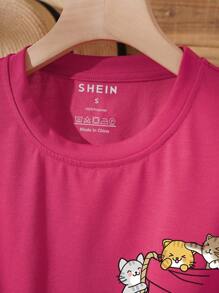 INAWLY Cartoon Graphic Tee - Hot Pink - View 4