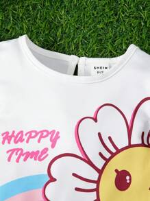 SHEIN Baby Cartoon & Letter Graphic Ruffle Trim Romper & Headband