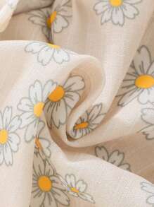 SHEIN Bodysuits Em bé Thắt nút Xù Hoa Tất cả trên in - Màu be - Xem 3