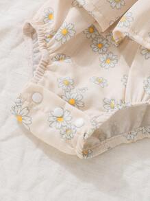 SHEIN Bodysuits Em bé Thắt nút Xù Hoa Tất cả trên in - Màu be - Xem 6