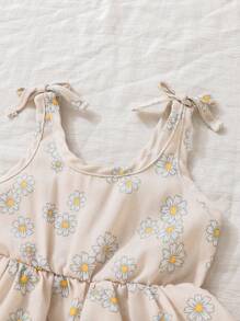 SHEIN Bodysuits Em bé Thắt nút Xù Hoa Tất cả trên in - Màu be - Xem 8