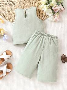 Bộ đồ Em bé Nút màu trơn - Màu xanh Bạc hà - Xem 2