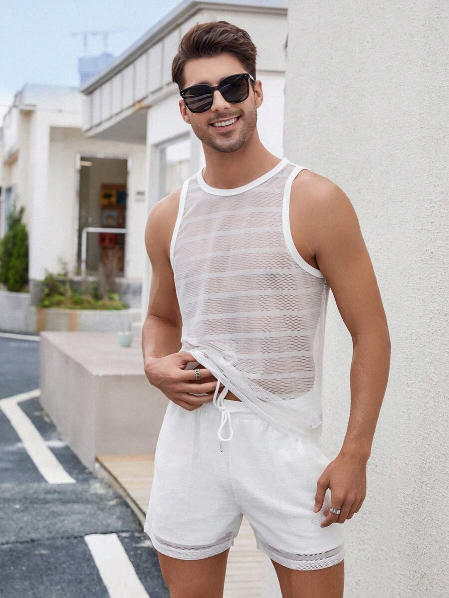 Manfinity RSRT Bộ hai mảnh Nam Túi Dây kéo cắt Tương phản ràng buộc màu trơn Giải trí - trắng - Xem 1