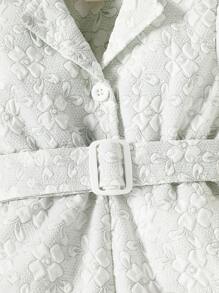 嬰兒提花泡泡袖腰帶襯衫連體短褲和帽