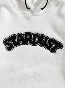 Aesthetic Post 男式寬鬆貼身熊毛連帽衫,字母刺繡,袋鼠口袋和束帶 - 白色 - 查看 3