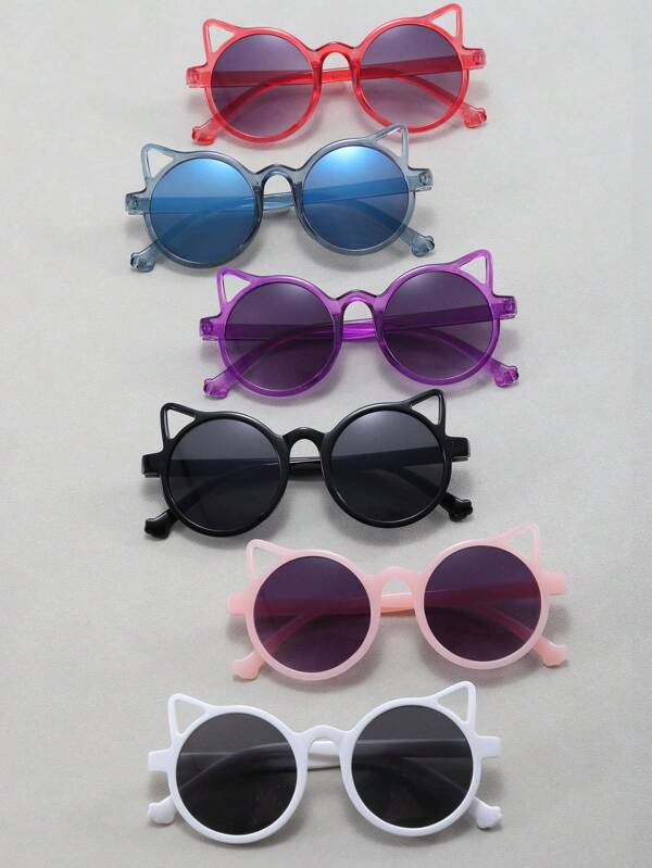 6pcs Cat Ear Design Pc Fashion Glasses For Boy Girl Kids, Fashionable Decorative Accessory For Catwalk, Party And Style, Glasses, Comes With Gift Box And Cloth Bag