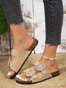 女士水鑽裝飾仿麂皮魅力四射涼鞋