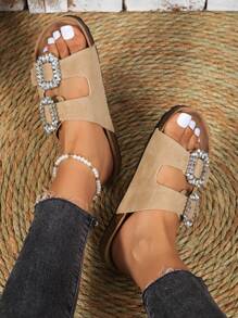 女士水鑽裝飾仿麂皮魅力四射涼鞋