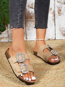 女士水鑽裝飾仿麂皮魅力四射涼鞋