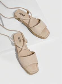 Styleloop 女士單帶編織平底涼鞋,度假淺褐色綁帶涼鞋 - 白色 - 查看 5