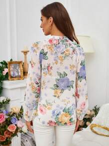 GENKIRA Floral Print Lantern Sleeve Blouse - Multicolor - View 2