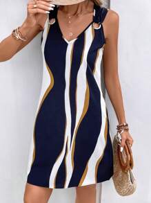 EMERY ROSE Colourblock Ring Detail Tank Dress - Navy Blue - View 4