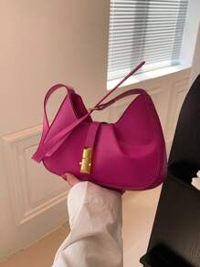 Push Lock Hobo Bag Chi tiết xếp nếp Màu hồng neon PU Funky - Màu Hồng Tươi - Xem 7