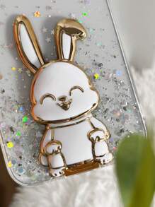 1隻白色兔狀閃亮星星及閃粉手機殼,可伸縮支架,防掉落,適用於iphone和android - 白色 - 查看 2