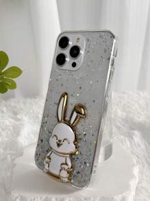 1隻白色兔狀閃亮星星及閃粉手機殼,可伸縮支架,防掉落,適用於iphone和android - 白色 - 查看 4
