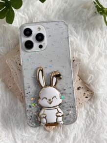 1隻白色兔狀閃亮星星及閃粉手機殼,可伸縮支架,防掉落,適用於iphone和android - 白色 - 查看 5