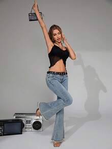 十字交叉後綁帶吊帶上衣 - 黑色 - 查看 5