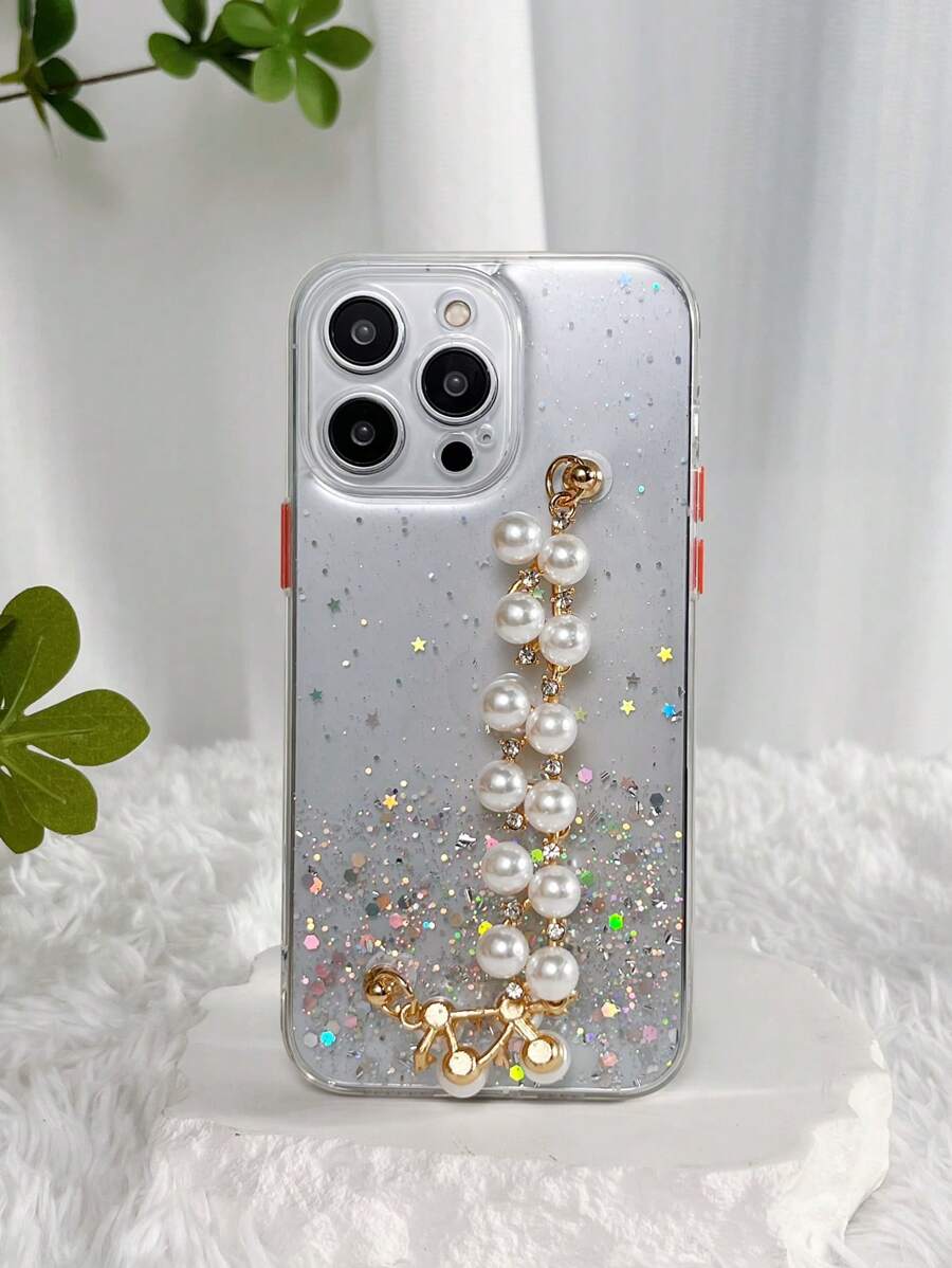 Ốp điện thoại chống rơi đính kim sa có quai xách, phiên bản quốc tế, không phải phiên bản nội địa. - trắng - Xem 1