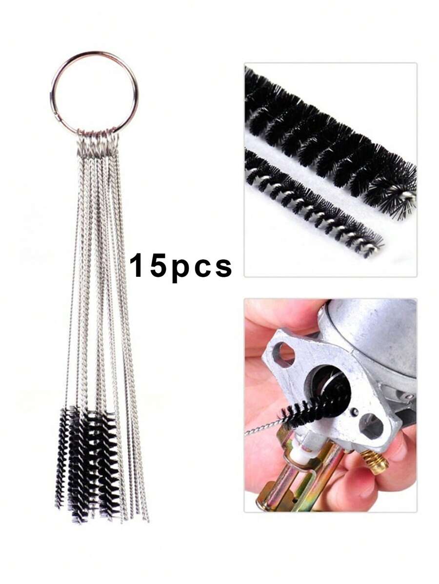 15 件装化油器清洁刷套装 - 10 根针和 5 把刷子，用于碳沉积物喷雾清洁 - 彩色 - 查看 1