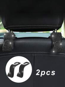 2入組水鑽裝飾隱形汽車座椅背鉤 - 黑色 - 查看 1