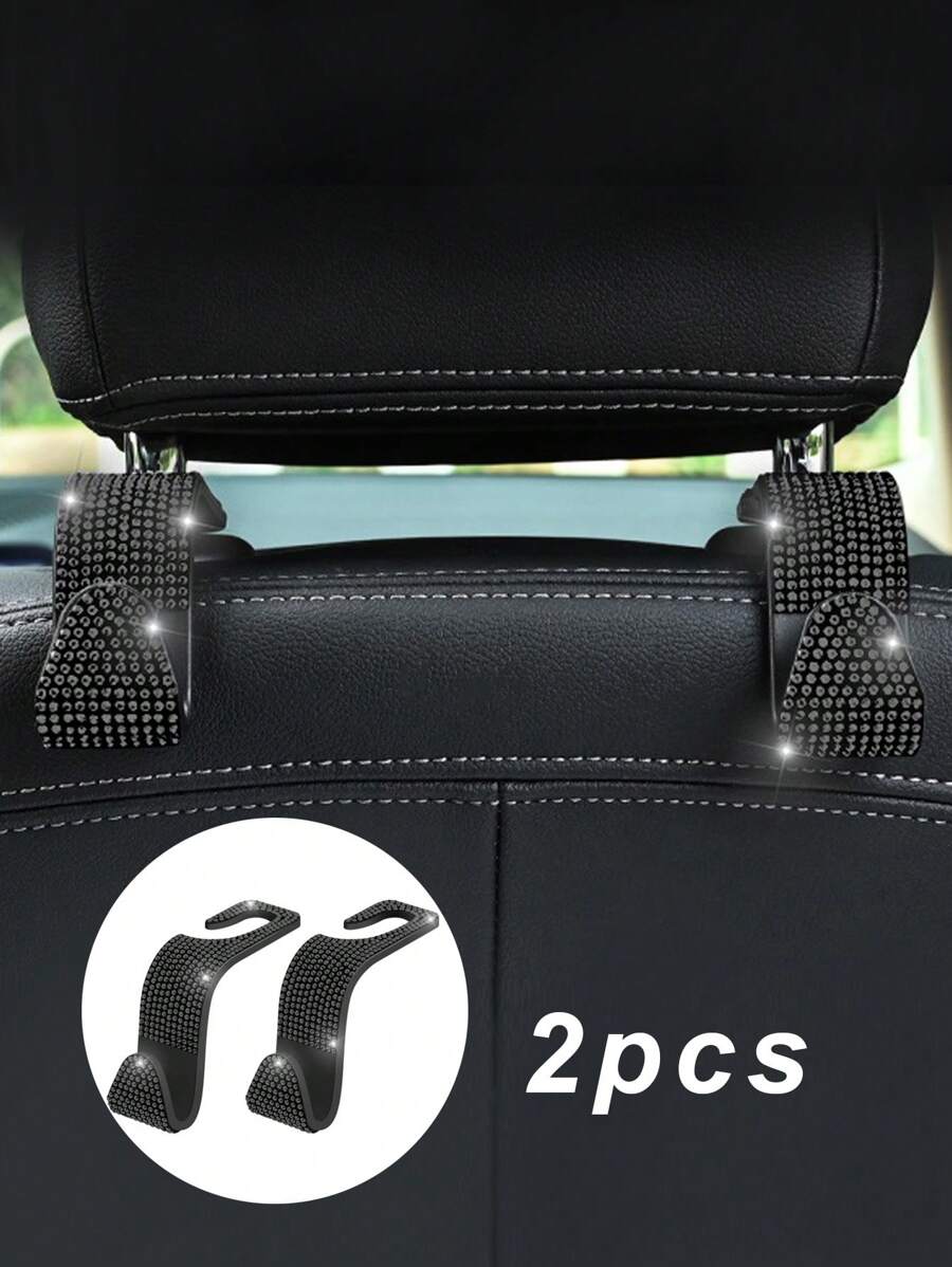 2入組水鑽裝飾隱形汽車座椅背鉤 - 黑色 - 查看 1