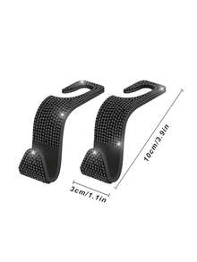 2入組水鑽裝飾隱形汽車座椅背鉤 - 黑色 - 查看 3