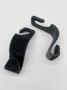 2入組水鑽裝飾隱形汽車座椅背鉤 - 黑色 - 查看 4