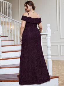 Plus Cold Shoulder Split Thigh Sequin Formal Dress