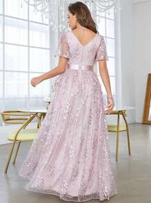 Butterfly Sleeve Lace Bridesmaid Dress - Baby Pink - View 2