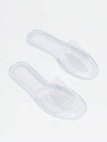 Women Clear Band Slides, PVC Fashion Slides - Clear - View 4
