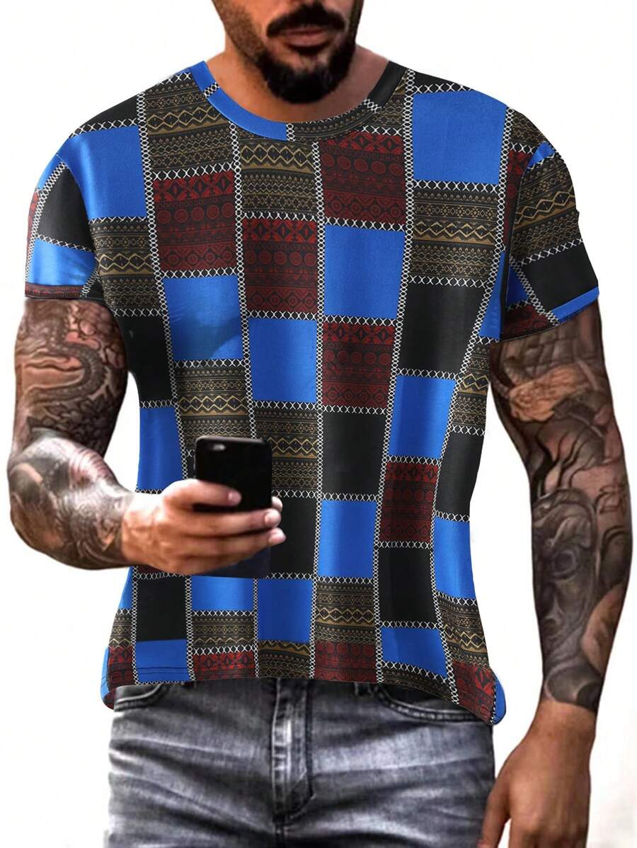 Manfinity LEGND Hombres Camiseta con estampado de cuadros - Multicolor - Ver 1