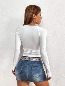 星星印花短款T恤 - 白色 - 查看 2